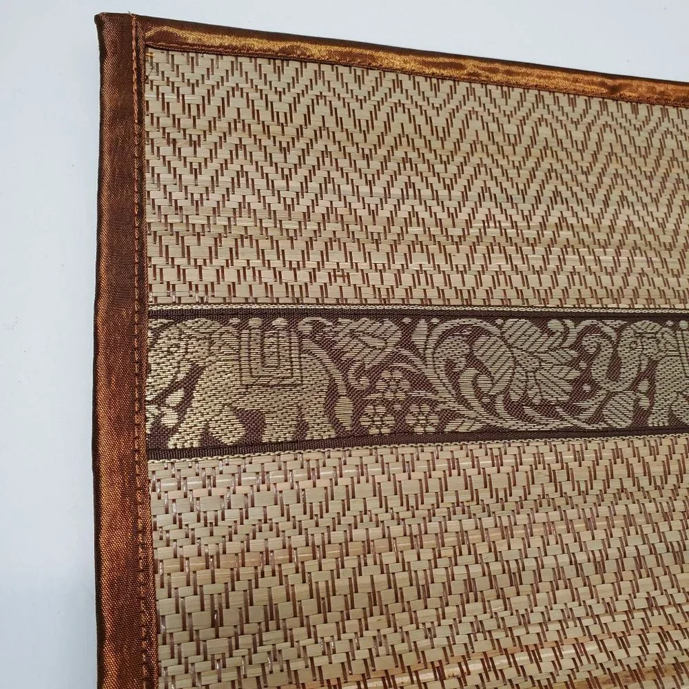 Silk Trim Reed Placemat Coaster Set, Set of 12, Bronze Elephant Boho Table Mats